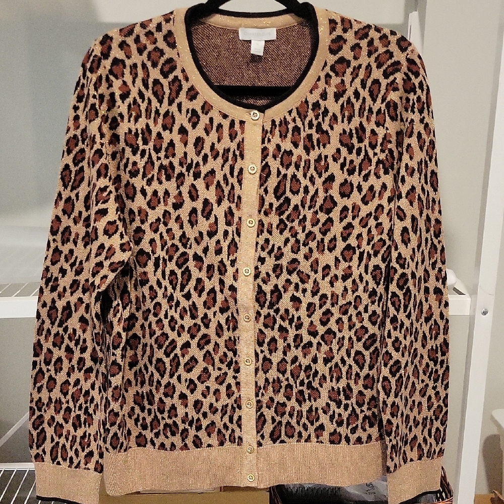 Charter Club Tan and Black Leopard Cardigan